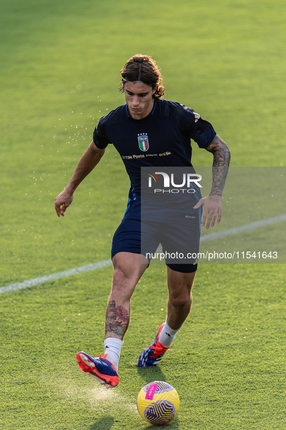 Riccardo Calafiori attends the Italian National Team training camp at Centro Tecnico Federale in Coverciano, Florence, Italy. 