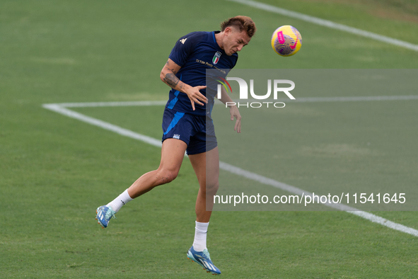 Mateo Retegui attends the Italian National Team training camp at Centro Tecnico Federale in Coverciano, Florence, Italy. 