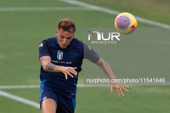 Mateo Retegui attends the Italian National Team training camp at Centro Tecnico Federale in Coverciano, Florence, Italy. 