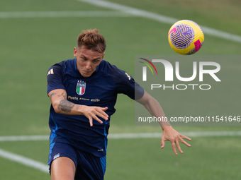 Mateo Retegui attends the Italian National Team training camp at Centro Tecnico Federale in Coverciano, Florence, Italy. (