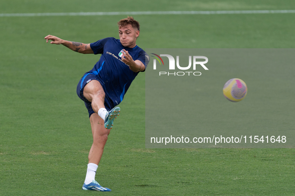 Mateo Retegui attends the Italian National Team training camp at Centro Tecnico Federale in Coverciano, Florence, Italy. 