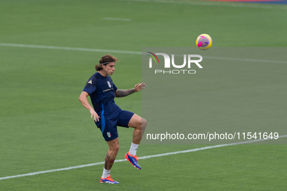 Riccardo Calafiori attends the Italian National Team training camp at Centro Tecnico Federale in Coverciano, Florence, Italy. 