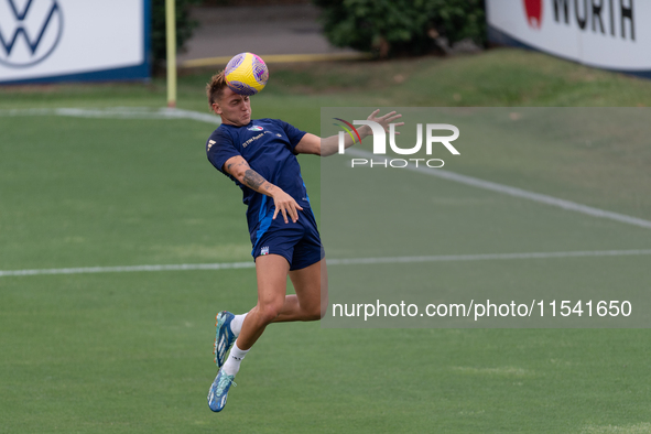 Mateo Retegui attends the Italian National Team training camp at Centro Tecnico Federale in Coverciano, Florence, Italy. 