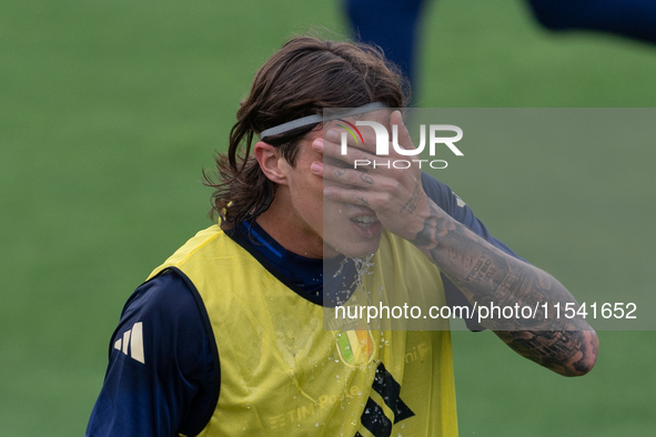 Riccardo Calafiori attends the Italian National Team training camp at Centro Tecnico Federale in Coverciano, Florence, Italy. 