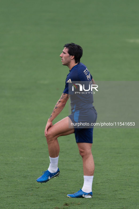 Sandro Tonali attends the Italian National Team training camp at Centro Tecnico Federale in Coverciano, Florence, Italy. 