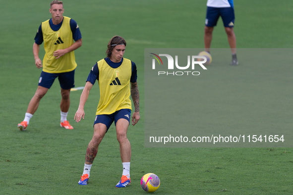 Riccardo Calafiori attends the Italian National Team training camp at Centro Tecnico Federale in Coverciano, Florence, Italy. 