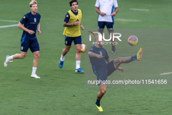 Federico Dimarco attends the Italian National Team training camp at Centro Tecnico Federale in Coverciano, Florence, Italy. 