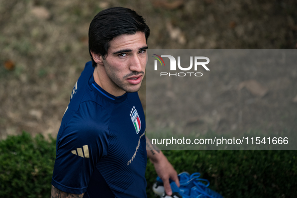 Sandro Tonali attends the Italian National Team training camp at Centro Tecnico Federale in Coverciano, Florence, Italy. 