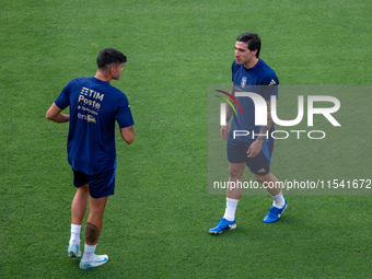 Raoul Bellanova and Sandro Tonali attend the Italian National Team training camp at Centro Tecnico Federale in Coverciano, Florence, Italy (