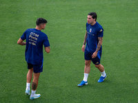 Raoul Bellanova and Sandro Tonali attend the Italian National Team training camp at Centro Tecnico Federale in Coverciano, Florence, Italy (