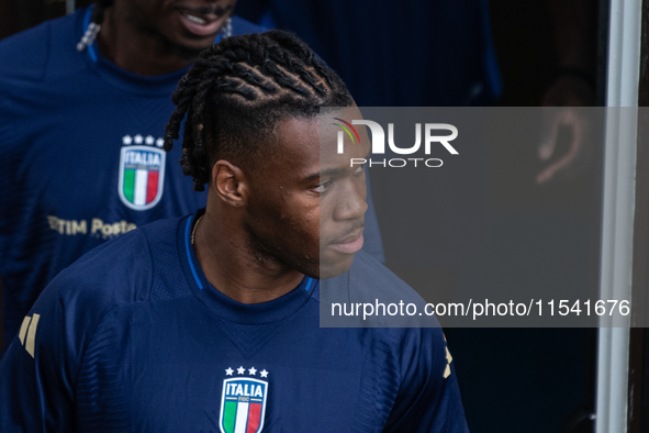 Destiny Udogie attends the Italian National Team training camp at Centro Tecnico Federale in Coverciano, Florence, Italy. 