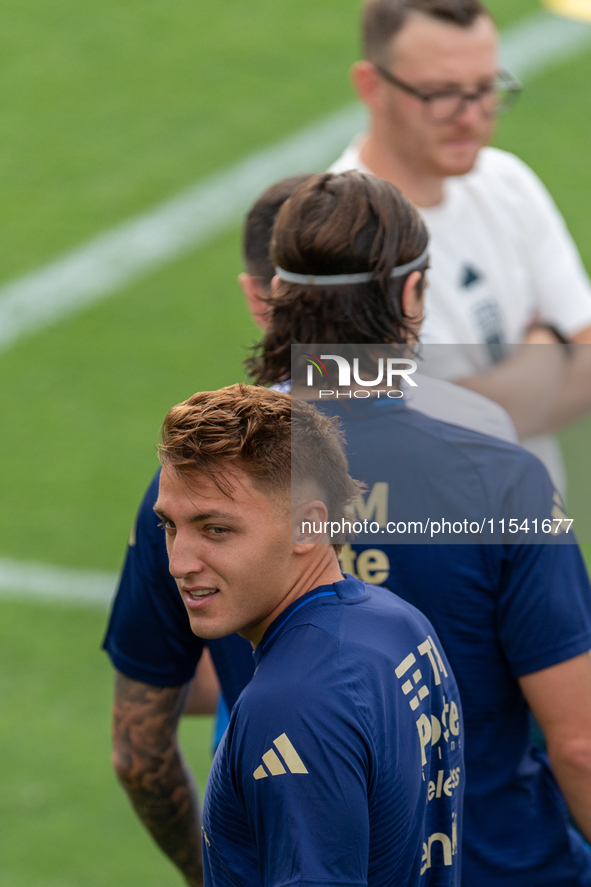 Mateo Retegui attends the Italian National Team training camp at Centro Tecnico Federale in Coverciano, Florence, Italy. 