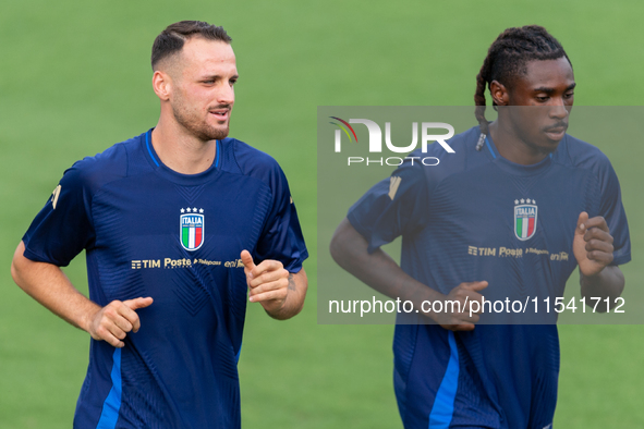 Federico Gatti and Moise Kean attend the Italian National Team training camp at Centro Tecnico Federale in Coverciano, Florence, Italy. 