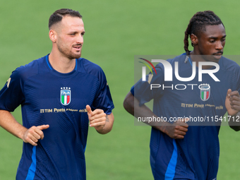 Federico Gatti and Moise Kean attend the Italian National Team training camp at Centro Tecnico Federale in Coverciano, Florence, Italy. (