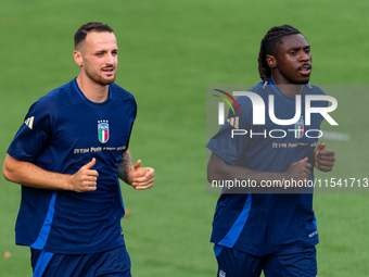 Federico Gatti and Moise Kean attend the Italian National Team training camp at Centro Tecnico Federale in Coverciano, Florence, Italy. (