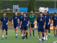 Players of Italy in action during an Italy training session at Centro Tecnico Federale di Coverciano in Florence, Italy, on September 2, 202...