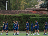 Players of Italy in action during an Italy training session at Centro Tecnico Federale di Coverciano in Florence, Italy, on September 2, 202...