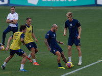 Players of Italy in action during an Italy training session at Centro Tecnico Federale di Coverciano in Florence, Italy, on September 2, 202...