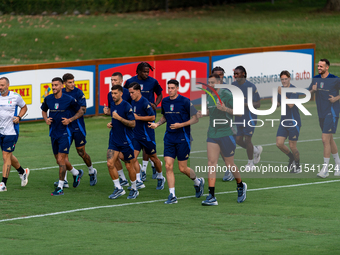 Players of Italy in action during an Italy training session at Centro Tecnico Federale di Coverciano in Florence, Italy, on September 2, 202...