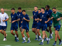 Players of Italy in action during an Italy training session at Centro Tecnico Federale di Coverciano in Florence, Italy, on September 2, 202...