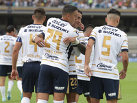 Rogelio Funes Mori #29 of Pumas celebrates after scoring a goal during Matchday 6 against Tigres as part of the Torneo de Apertura 2024 Liga...