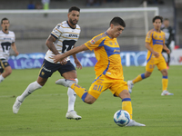 Juan Brunetta #11 of Tigres shoots the ball during Matchday 6 against Pumas as part of the Torneo de Apertura 2024 Liga MX at Estadio Olimpi...