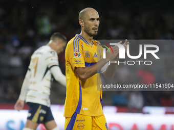 Guido Pizarro #19 of Tigres applauds during Matchday 6 against Pumas as part of the Torneo de Apertura 2024 Liga MX at Estadio Olimpico Univ...