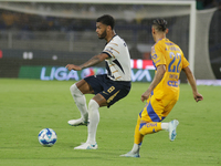 Jose Caicedo #8 of Pumas is marked by Uriel Antuna #22 of Tigres during Matchday 6 as part of the Torneo de Apertura 2024 Liga MX at Estadio...