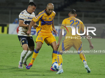 Guido Pizarro #19 of Tigres controls the ball during Matchday 6 against Pumas as part of the Torneo de Apertura 2024 Liga MX at Estadio Olim...