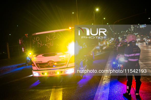 Truckers take part in a demonstration against the rise of fuel prices in Bogota, Colombia, on September 2, 2024. 