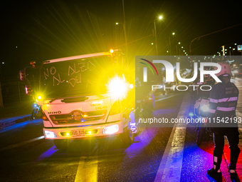 Truckers take part in a demonstration against the rise of fuel prices in Bogota, Colombia, on September 2, 2024. (