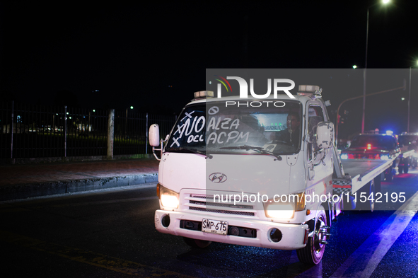 Truckers take part in a demonstration against the rise of fuel prices in Bogota, Colombia, on September 2, 2024. 