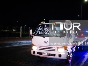 Truckers take part in a demonstration against the rise of fuel prices in Bogota, Colombia, on September 2, 2024. (