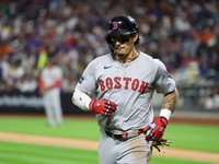 Boston Red Sox Jarren Duran #16 comes off the field during the sixth inning of the baseball game against the New York Mets at Citi Field in...