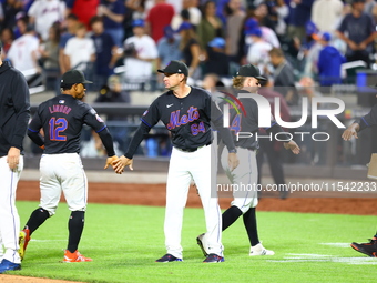 The New York Mets celebrate after their 4-1 win against the Boston Red Sox at Citi Field in Corona, N.Y., on September 2, 2024. (