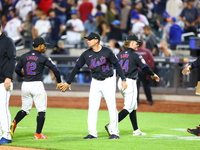 The New York Mets celebrate after their 4-1 win against the Boston Red Sox at Citi Field in Corona, N.Y., on September 2, 2024. (