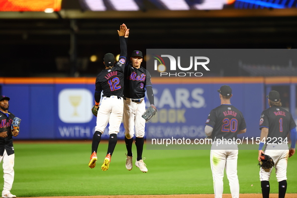 The New York Mets celebrate after their 4-1 win against the Boston Red Sox at Citi Field in Corona, N.Y., on September 2, 2024. 