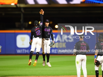 The New York Mets celebrate after their 4-1 win against the Boston Red Sox at Citi Field in Corona, N.Y., on September 2, 2024. (