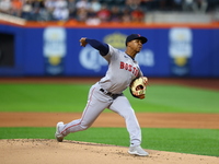 Boston Red Sox pitcher Brayan Bello #66 throws during the second inning of the baseball game against the New York Mets at Citi Field in Coro...