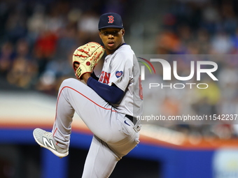 Boston Red Sox pitcher Brayan Bello #66 throws during the second inning of the baseball game against the New York Mets at Citi Field in Coro...