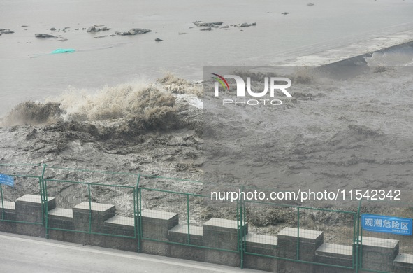 The spring tide of the Qiantang River in Hangzhou, China, on September 3, 2024. 