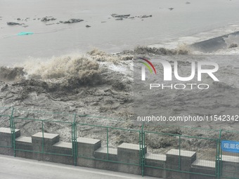 The spring tide of the Qiantang River in Hangzhou, China, on September 3, 2024. (