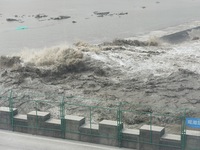 The spring tide of the Qiantang River in Hangzhou, China, on September 3, 2024. (