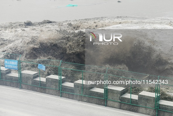 The spring tide of the Qiantang River in Hangzhou, China, on September 3, 2024. 