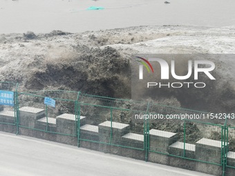 The spring tide of the Qiantang River in Hangzhou, China, on September 3, 2024. (