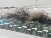 The spring tide of the Qiantang River in Hangzhou, China, on September 3, 2024. (