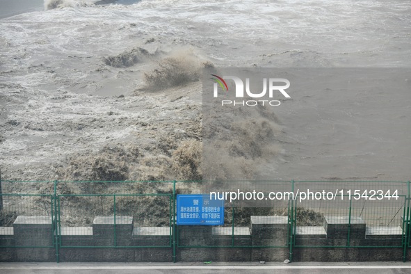 The spring tide of the Qiantang River in Hangzhou, China, on September 3, 2024. 