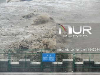 The spring tide of the Qiantang River in Hangzhou, China, on September 3, 2024. (