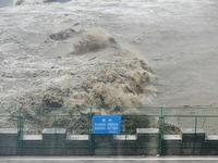 The spring tide of the Qiantang River in Hangzhou, China, on September 3, 2024. (