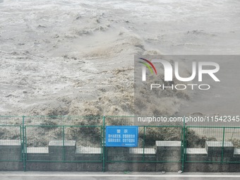 The spring tide of the Qiantang River in Hangzhou, China, on September 3, 2024. (